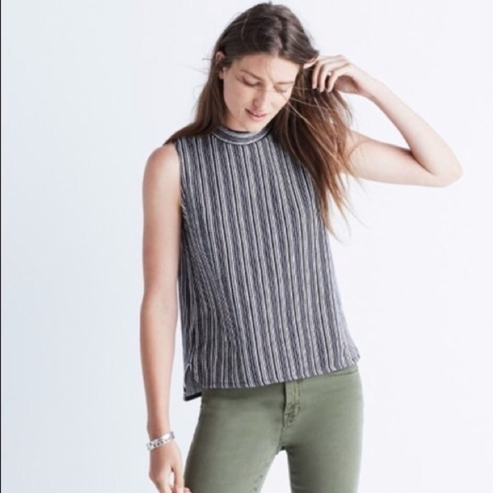 Madewell Striped Navy/White Mock Neck Top